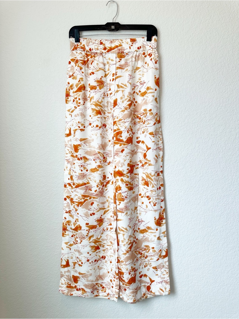 COS Cream Wide-Leg Pants with Orange Leaf Print